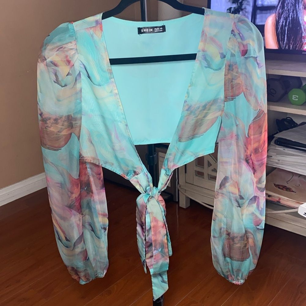 Sheer long sleeve bikini coverup top Petite XS